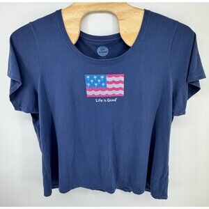 Life Is Good Womens Crusher Tee Classic Fit XXXL Blue Flag Palm Tree Crew Neck